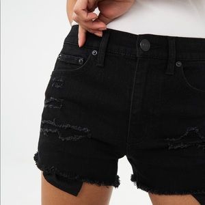 Black High-Rise Destroyed Denim Shorts